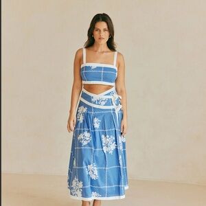 Sabo Estelle Top and Estelle Midi Skirt in the Check Flowers print